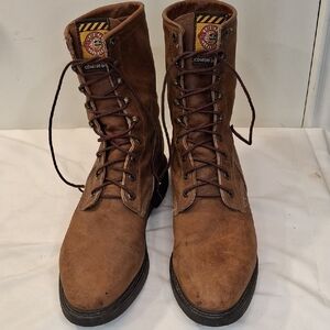 Justin Men's Brown Leather Lace Up Boots. Lightly Worn. Very Good Condition.